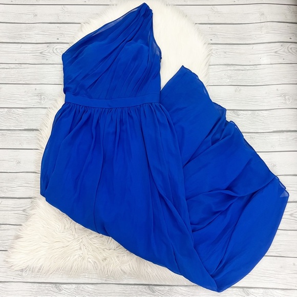 Bill Levkoff Blue One Shoulder Pleated Maxi Dress - Picture 1 of 6